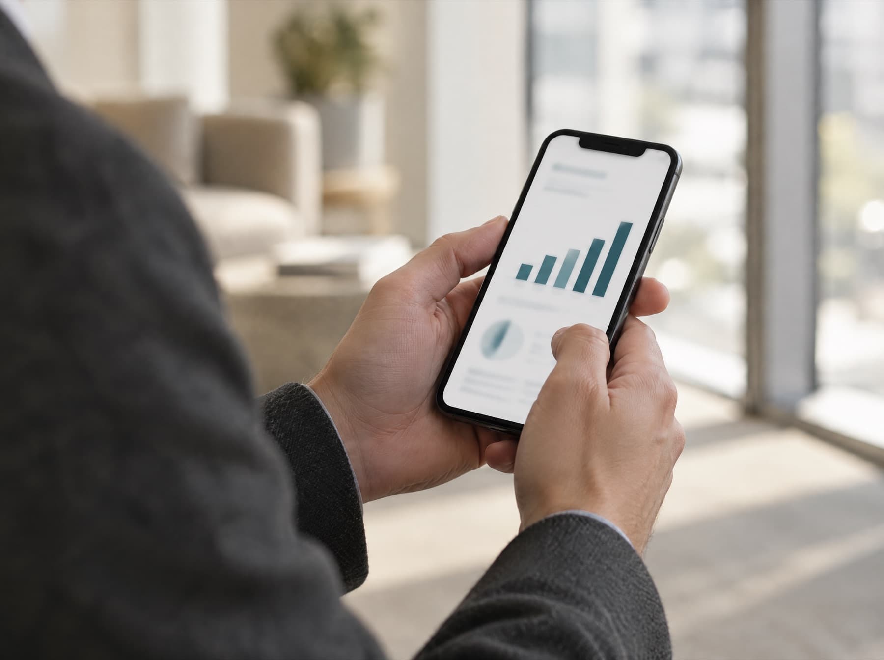 Hands holding a phone showing a simple report.
